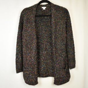 Xhilaration Kids Size L Black and Multicolor Tinsel Open Front Cardigan Sweater